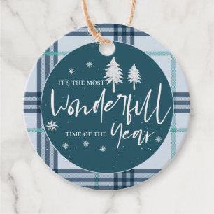 Wonderful Time Of  The Year Blue Plaid Christmas Favour Tags
