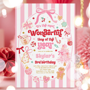 Wonderful Time Of The Year Christmas Bow Birthday Invitation