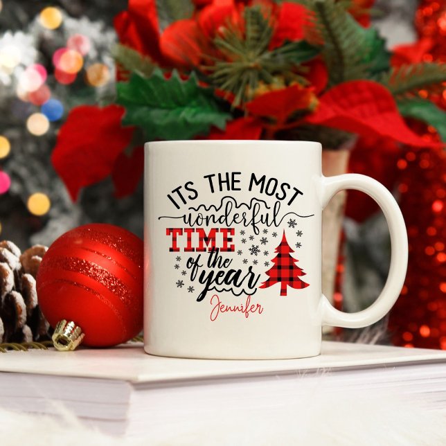 Wonderful Time of the Year Plaid Christmas Tree  Coffee Mug (Creator Uploaded)