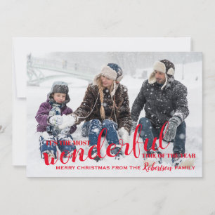 Wonderful Time of the Year Red Christmas Photo Holiday Card