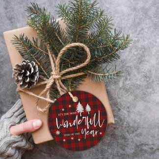 Wonderful Time Of The Year Red Plaid Christmas Favour Tags