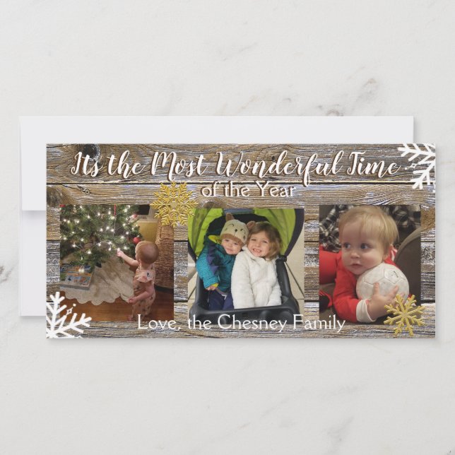 Wonderful Time of the Year Snowflakes and Wood Card (Front)