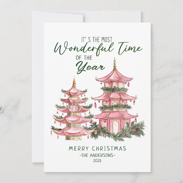 Wonderful Time of Year Asian Lantern Christmas Holiday Card (Front)