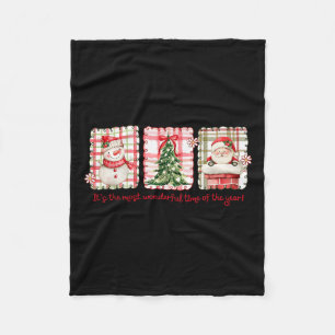 Wonderful Time Of Year Merry Xmas Santa Snowman Xm Fleece Blanket