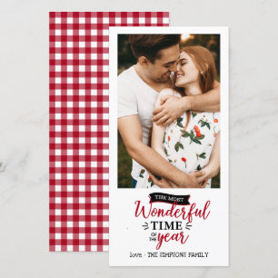 Wonderful time Red Gingham Holiday Photo Card