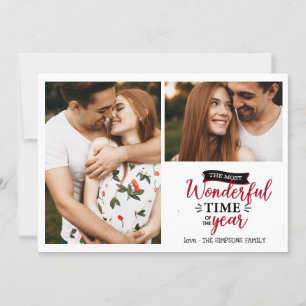 Wonderful time   Red plaid Holiday 2 photo collage Card