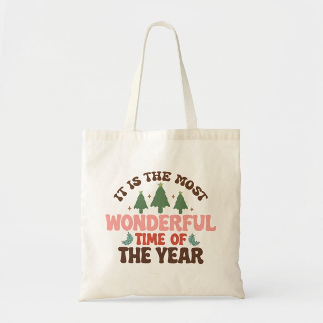Wonderful Time Retro Groovy Christmas Holidays Tote Bag (Front)
