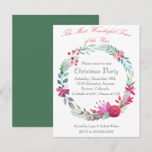 Wonderful Time Wreath Christmas Party Invitation