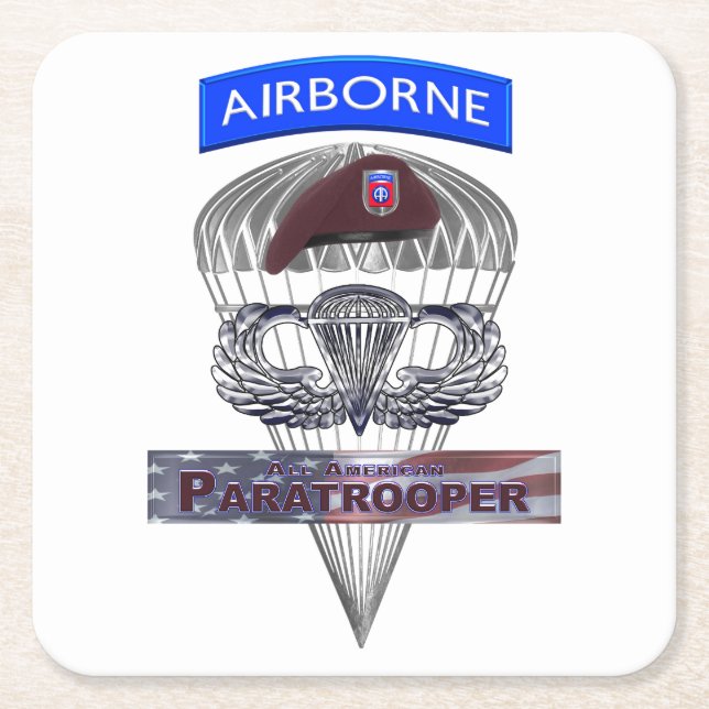 Wonderful Tribute 82nd American Paratrooper Square Paper Coaster (Front)