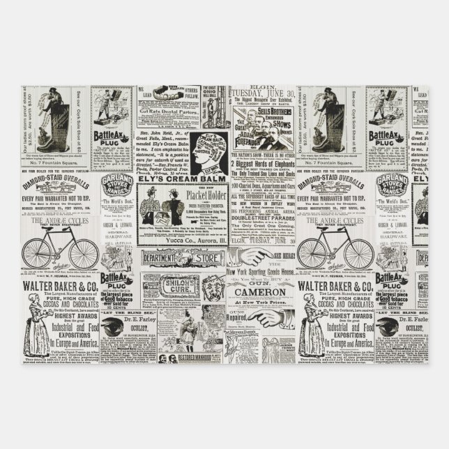 Wonderful Victorian Era Newspaper Advertising Ads  Wrapping Paper Sheet (Front)