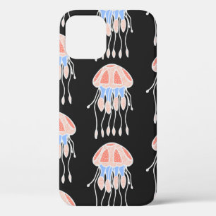 Wonderful vintage seamless pattern of jellyfish. B iPhone 12 Case