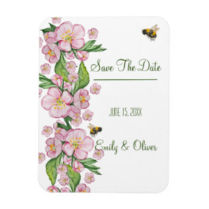 Wonderful watercolor apple tree flowers and bее magnet