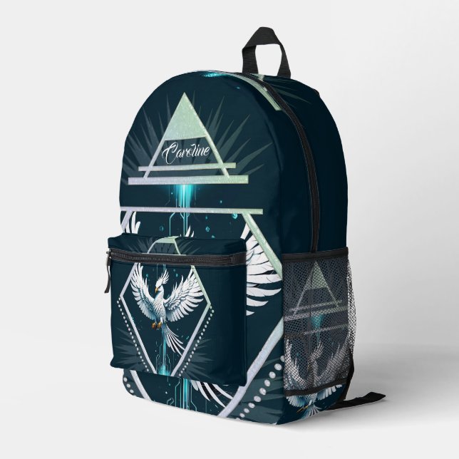 Wonderful white fantasy phoenix. printed backpack (Back Corner Right)