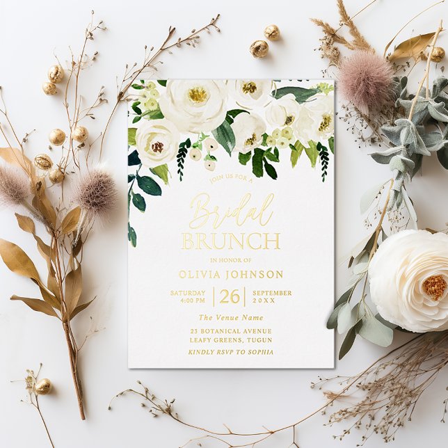 Wonderful White Floral Bridal Shower Brunch Gold   (Creator Uploaded)
