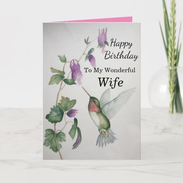 Wonderful Wife Birthday Hummingbird Card (Front)