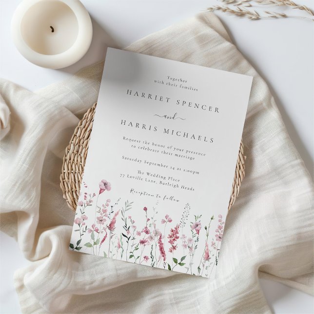Wonderful Wildflowers Blush & Dusty Rose Wedding Invitation (Creator Uploaded)