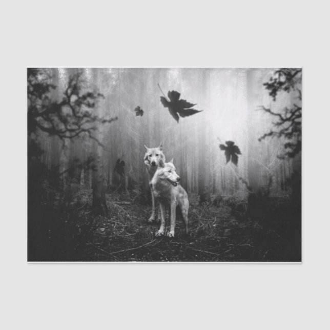 Wonderful Wolves Black and White Leaf Us Alone  Tissue Paper (Front)