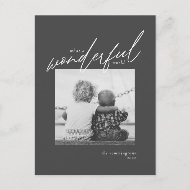 Wonderful World Simple Photo Christmas Black Holiday Postcard (Front)