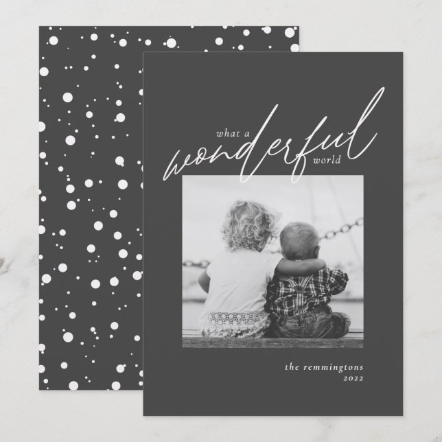 Wonderful World Simple Photo Christmas Black Kraft Holiday Card (Front/Back)
