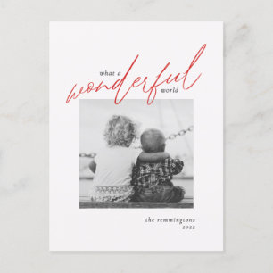 Wonderful World Simple Photo Christmas Red Holiday Postcard
