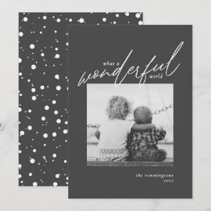 Wonderful World Simple Photo New Year Black Holida Holiday Card