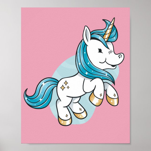 wonderfully cute unicorn with long hair poster (Front)