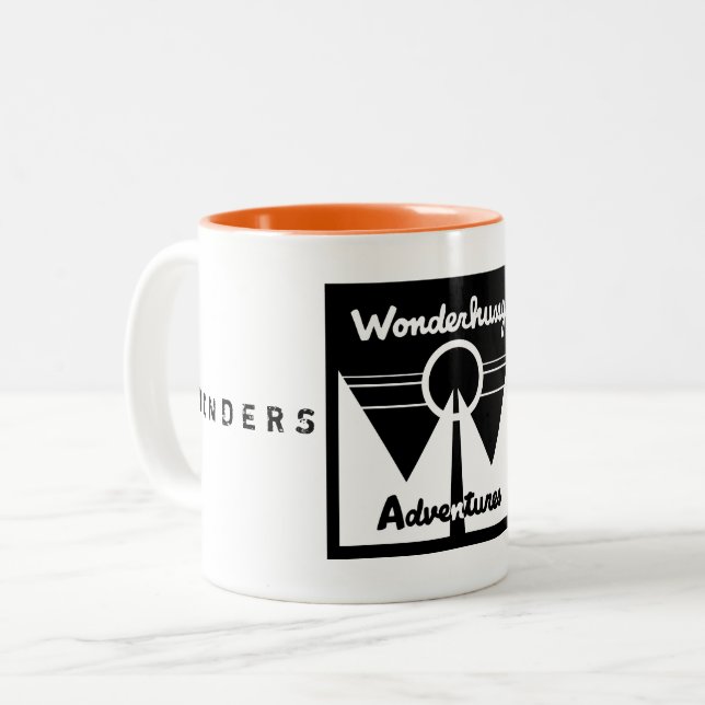 Wonderhussy Adventures B&W Spotlight Logo Two-Tone Coffee Mug (Front Left)