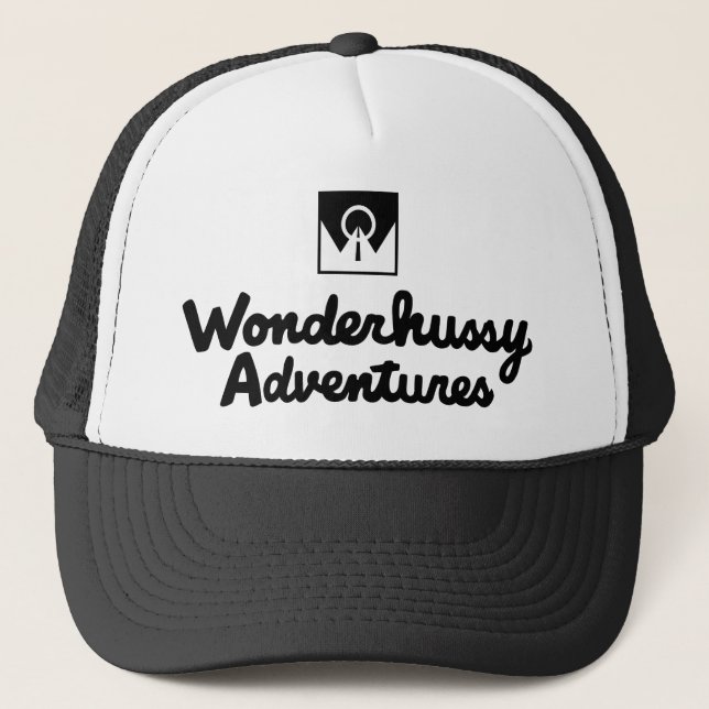 Wonderhussy Adventures Black Logo Trucker Hat (Front)