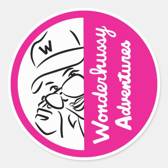 Wonderhussy Adventures Pink & White Peek-a-boo Classic Round Sticker (Front)