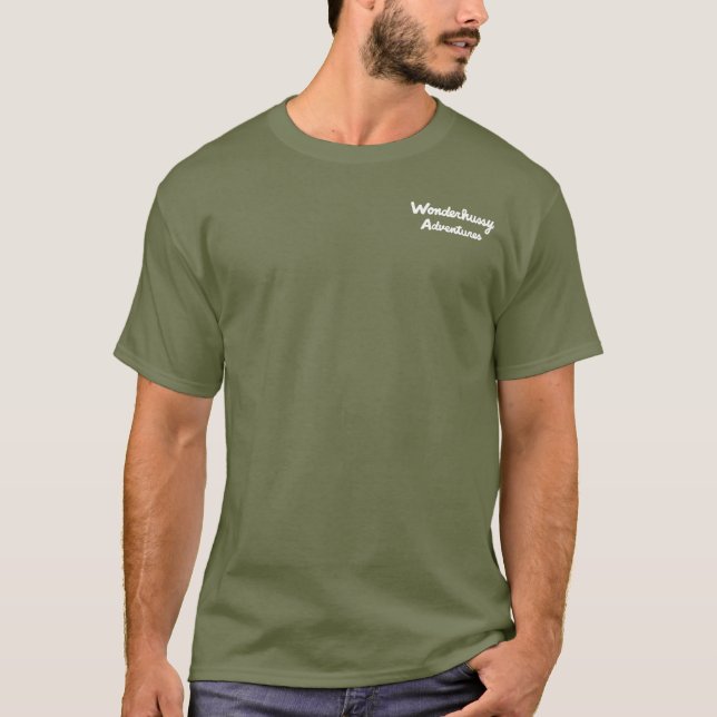 Wonderhussy Adventures White Mountain Logo (Back) T-Shirt (Front)