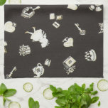 Wonderland 1 tea towel<br><div class="desc">16” x 24” kitchen towel with an image of a black and white Alice in Wonderland design. See matching cloth napkin, paper cocktail napkin, cloth placemat, paper placemat and coasters. See the entire Wonderland Kitchen Towel collection in the FOOD/BEV | Linens section. This product is not associated or affiliated with...</div>