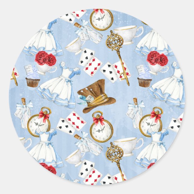 Wonderland Alice Pattern Classic Round Sticker (Front)