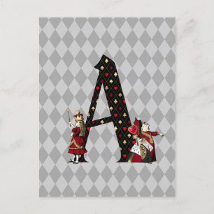 Wonderland Alice & Queen of Hearts Letter A Postcard