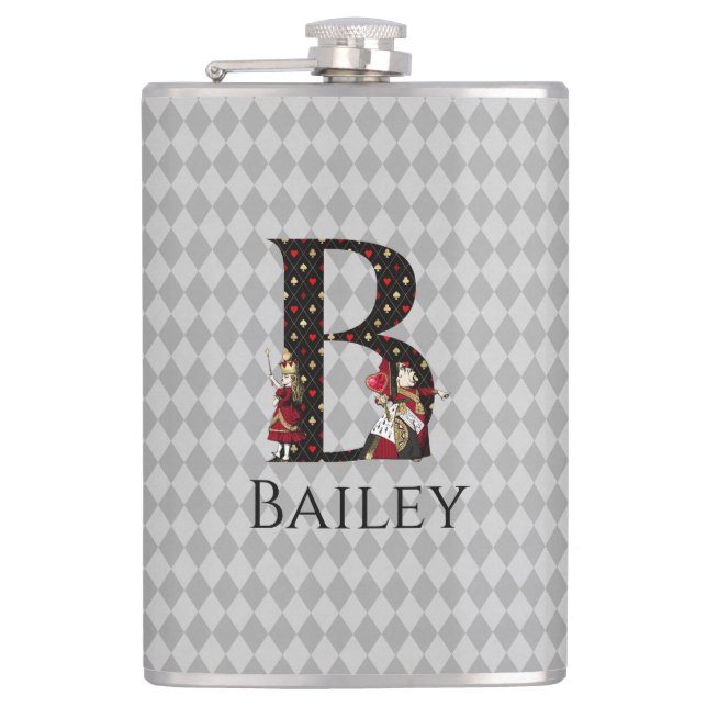 Wonderland Alice & Queen of Hearts Letter B  Hip Flask (Front)