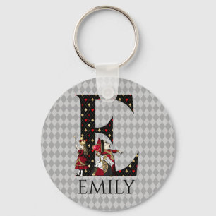 Wonderland Alice & Queen of Hearts Letter E   Key Ring