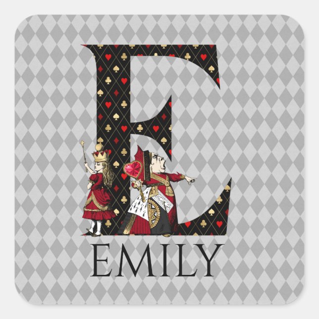 Wonderland Alice & Queen of Hearts Letter E  Square Sticker (Front)