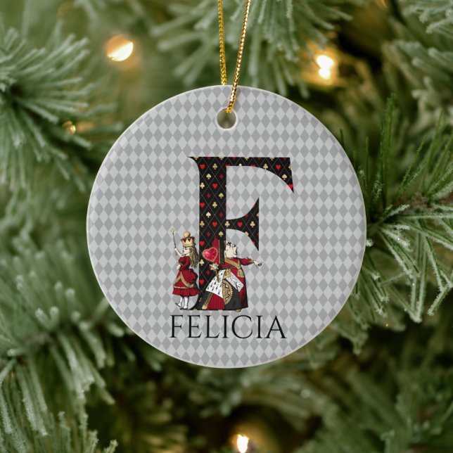 Wonderland Alice & Queen of Hearts Letter F  Ceramic Tree Decoration (Tree)