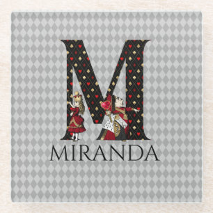 Wonderland Alice & Queen of Hearts Letter M Glass Coaster