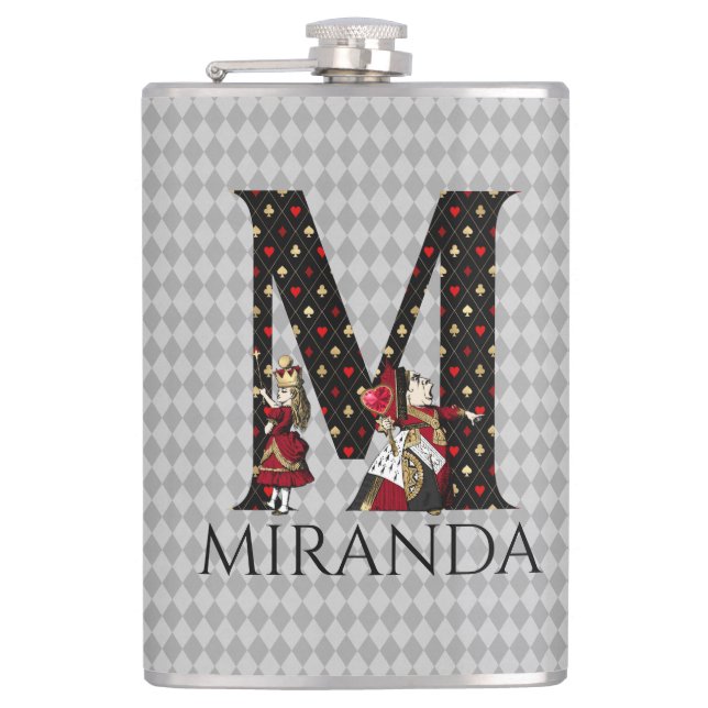 Wonderland Alice & Queen of Hearts Letter M  Hip Flask (Front)