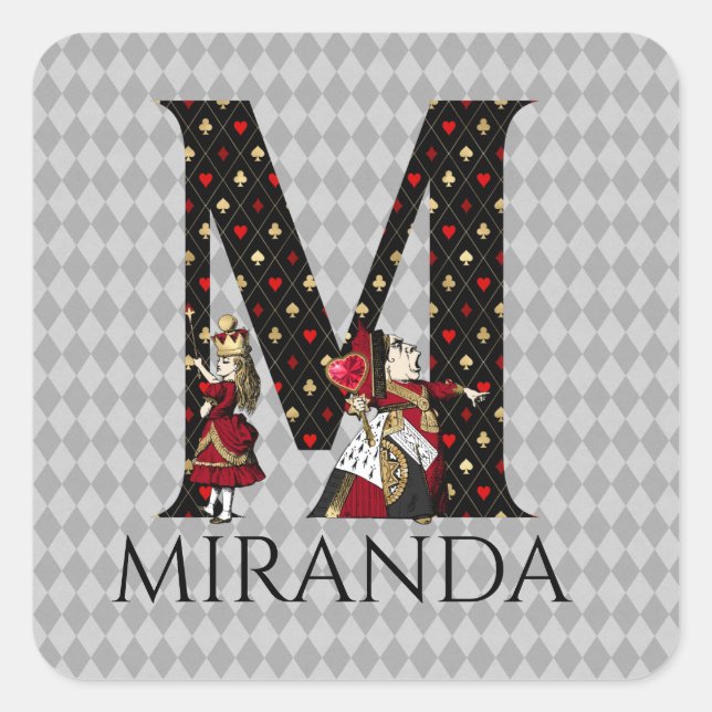 Wonderland Alice & Queen of Hearts Letter M  Square Sticker (Front)