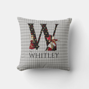 Wonderland Alice & Queen of Hearts Letter W Cushion