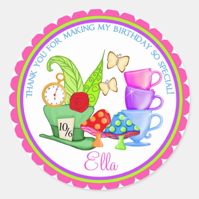 Wonderland Birthday Party Stickers (Front)