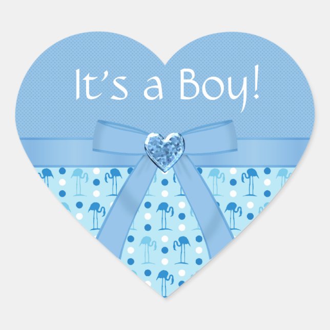 Wonderland Blue Flamingo New Baby Boy Stickers (Front)