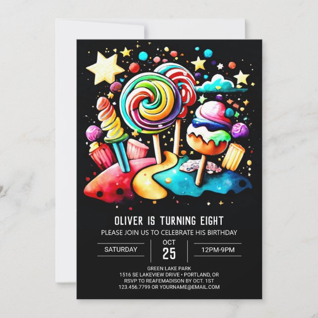 Wonderland Candyland Custom Birthday Invitation (Front)