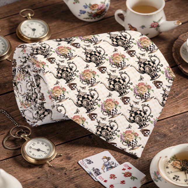 Wonderland Classic Teapot Pattern Necktie Tie (Creator Uploaded)
