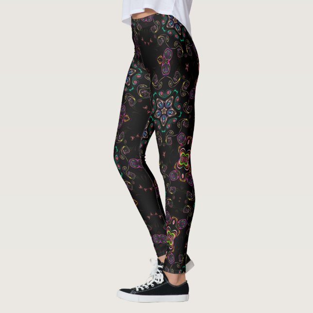 Wonderland crazy kitty geometric black emerald leggings (Left)