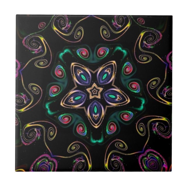 Wonderland crazy kitty geometric black emerald tile (Front)