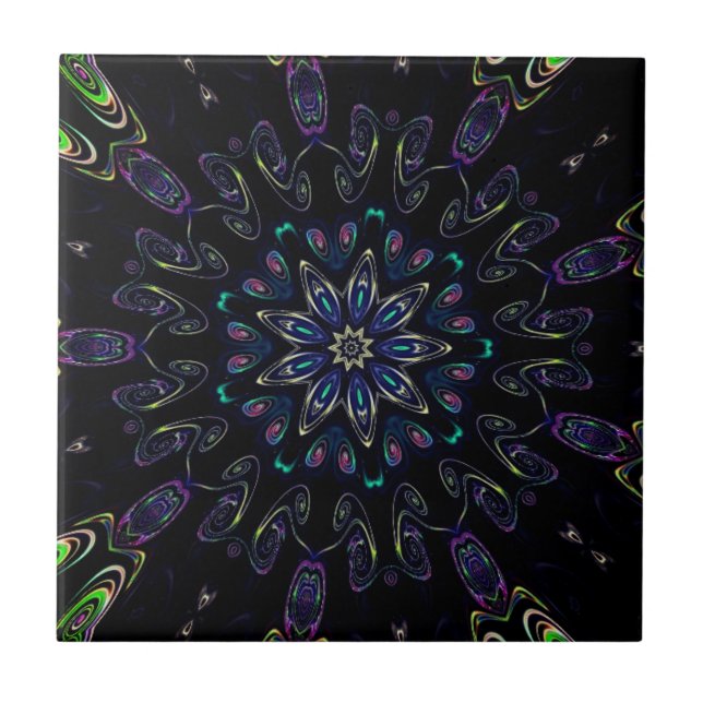 Wonderland crazy kitty geometric black purple tile (Front)