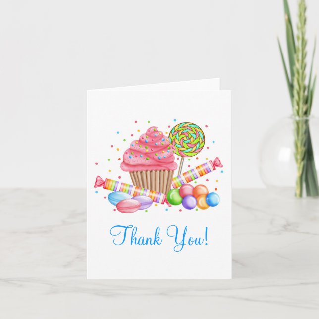 Wonderland Cupcake Candy Lollipop Sweet Tarts Thank You Card (Front)