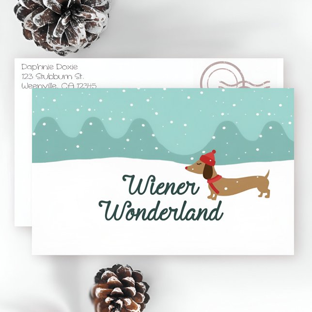 Wonderland Dachshund Christmas Holiday Card (Wiener dog Christmas cards)